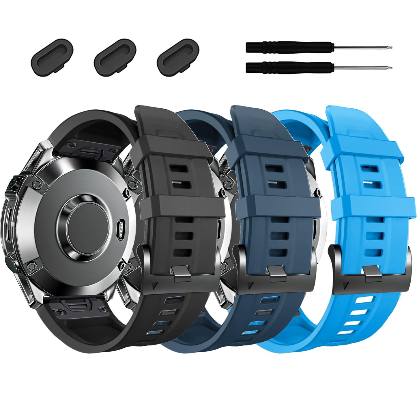 ZPJPPLX 26mm for GARMIN Fenix 7X Band, Fenix 6X Pro Fenix 5X Plus Watch Strap Descent Mk2i MK3i 51mm Silicone Wristband Fenix 6X Fenix 3 Smartwatch WristBand，3pack D