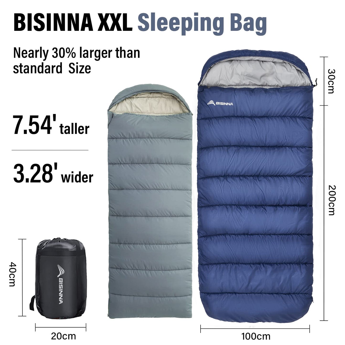 BISINNA XXL Sleeping Bag(90.55"x39.37") for Big and Tall Adults,3-4 Seasons Plus Size Warm and Comfortable Waterproof Lightweight Sleeping Bag Great for Camping Backpacking Hiking Indoor & Outdoor