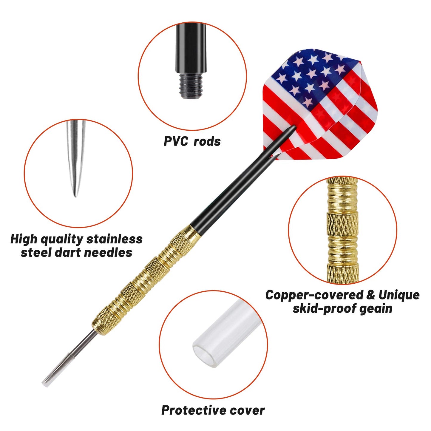 Accmor Metal Tip Darts, Steel Tip Darts, 14 Grams Professional Metal Darts, Darts Metal Tip Set, Metal Darts for Dartboard, 18 pcs ﻿
