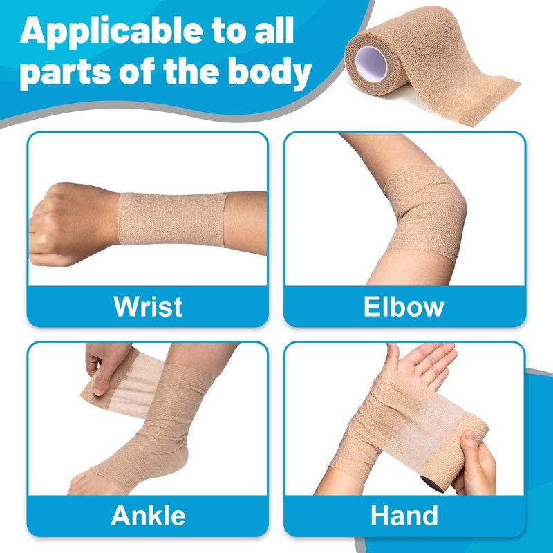 Elzrghs Self Adhesive Bandage Wrap, 16 Pack, 4" x5 Yards, Elastic Cohesive Bandage, Stretch Athletic Tap Wrap, Vet Wrap, Skin Color