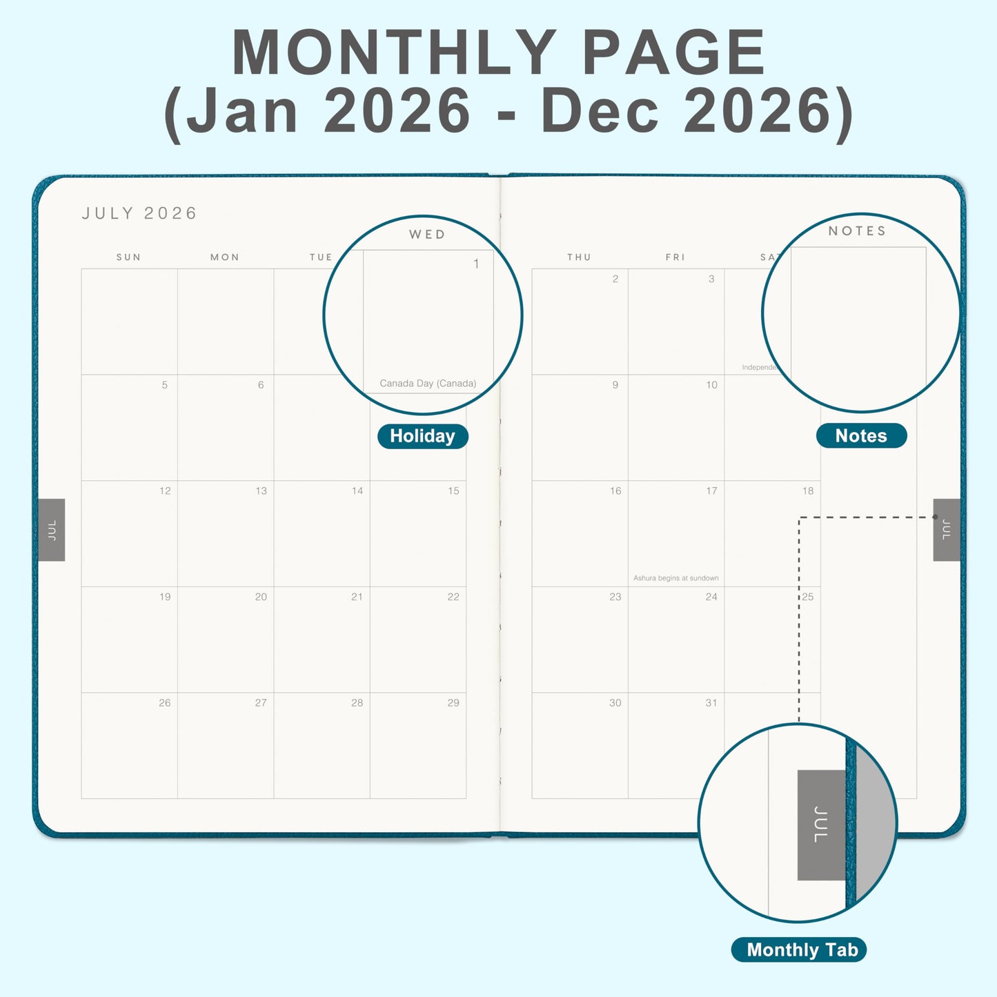And Per Se 2026 Planner-Daily, Weekly & Monthly Leather Hardcover Planner, 5.7" x 8", Daily Schedule, 100 GSM Thick Paper, Back Pocket(Dark Blue)