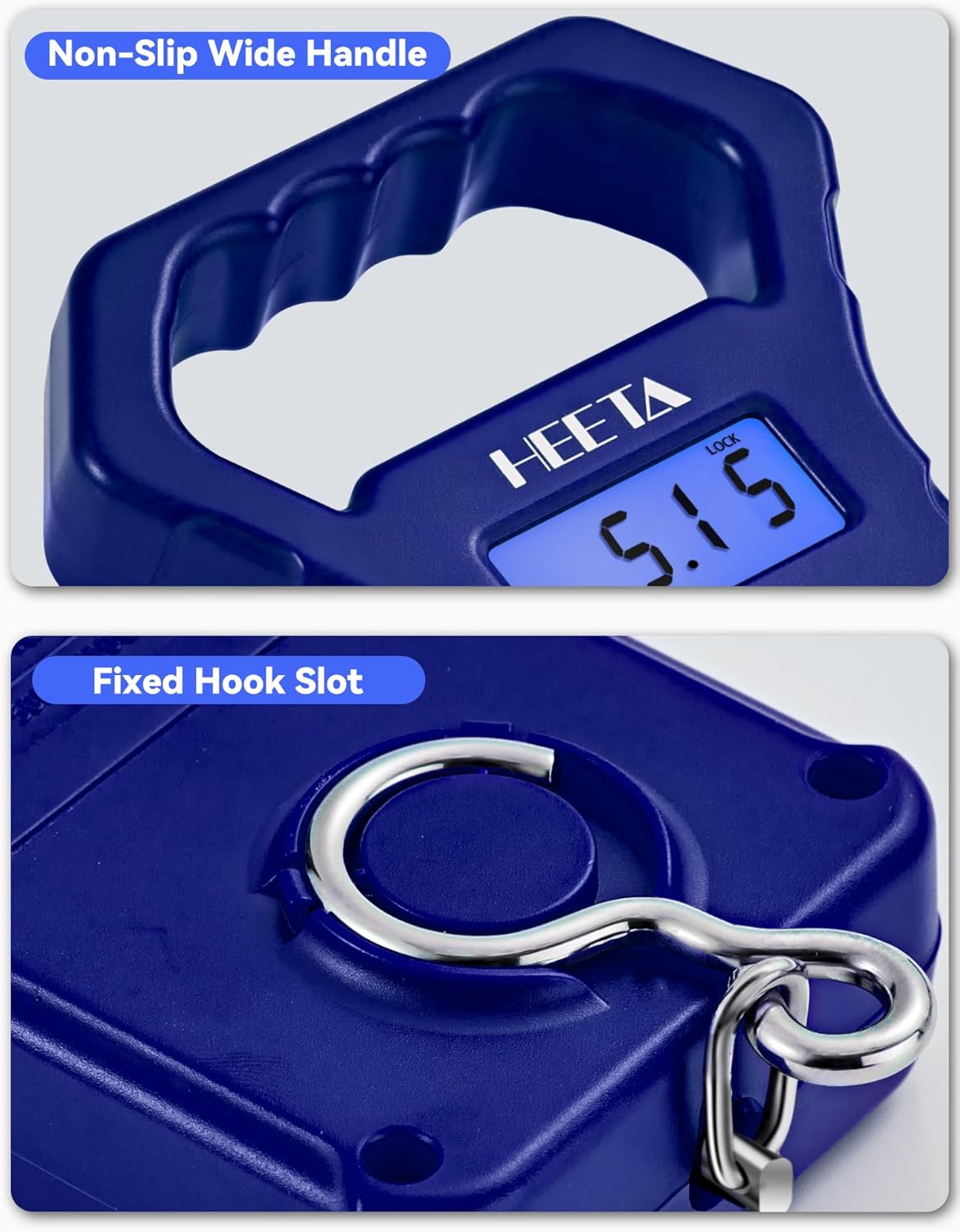 Digital Fishing Scale - 110lb/50kg Portable Hanging Weight Scale with Backlit LCD Display | Non-Slip Handle & Hook