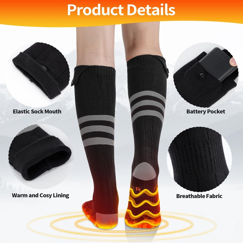 Heated Socks for Men Women, Rechargeable Electric Heated Socks Up to 8H, Washable Warm Socks for Winter Hunting Outdoor Working Skiing Hiking Cycling Camping Fishing