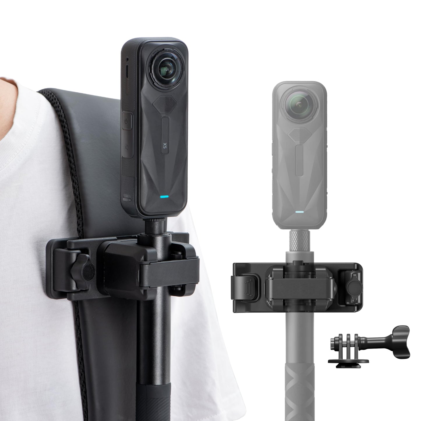 STARTRC VCR Selfie Stick Holster Backpack Strap Clip Mount for Insta 360 X5 X4 Air Go Ultra ACE Pro 2 Ajustable Quick Release for pro Hero 13 12 Max 2 for DJI osmo Nano Action 6 5 Accessories