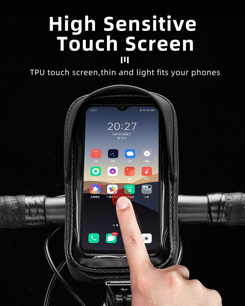 ROCKBROS Bike Phone Mount Bag Bike Front Frame Handlebar Bag Waterproof Bike Phone Holder Case Bicycle Accessories Pouch Sensitive Touch Screen Compatible with iPhone Below 6.5"