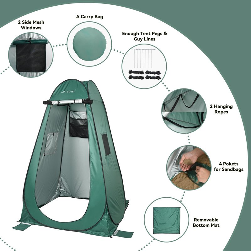 FIRINER Pop Up Camping Shower Tent, Portable Dressing Changing Tent Outdoor with Carry Bag for Beach & Hiking, 75” x 48”x 48”