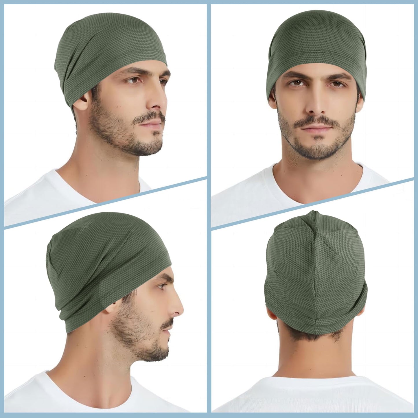 WTACTFUL Cooling Skull Cap for Men Breathable Sweat Hat Running Caps Skull Caps Thin Slouchy Beanie for Cycling Motorcycle Riding Football Helmet Hard Hat Liner Summer Sport 2-Pack Black Deep-Green