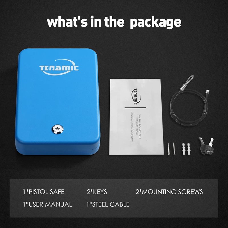 Tenamic Pistol Safe - Portable Solid Steel Handgun Lock Box for Travel | Blue