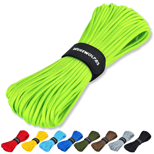 WEREWOLVES Paracord Rope, 7 Strand Type III Parachute Cord 4mm 100ft / 200ft for Crafting, DIY Projects, Survival Bracelets (Neon Green, 100 ft)