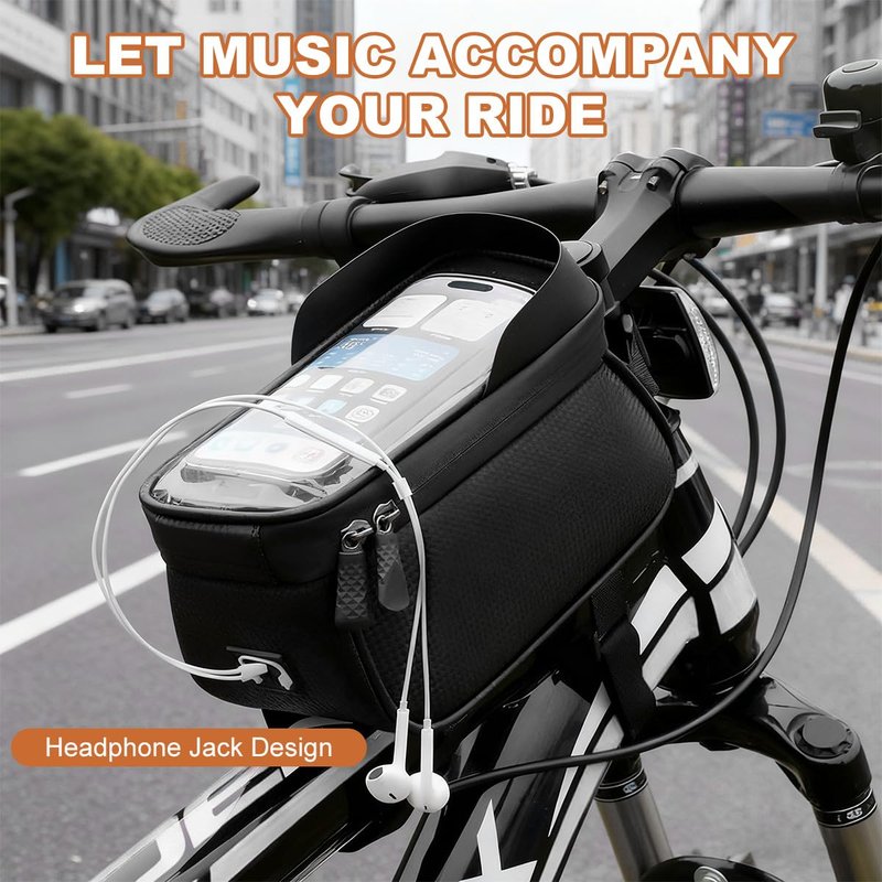 Qisan 1.7 L Capacity Leather Front Bike Bag Frame Motorcycle Accessories for Riding | 6.5" Motorcycle Phone Mount E-Bike Accessories for Men | Bicycle Top Tube Bag Cycling Pouch with Rain Cover
