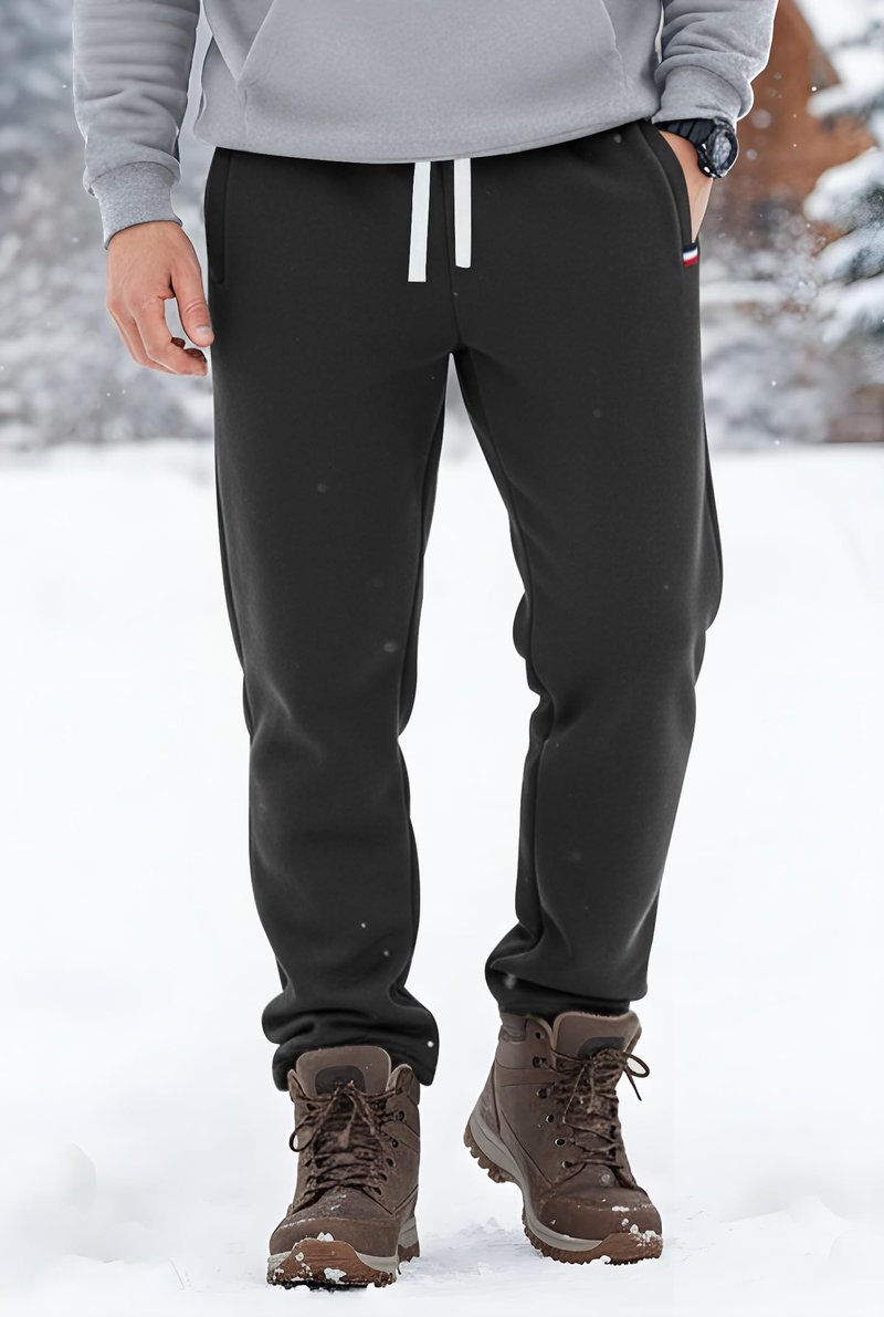 VOGSTART Men's Outdoor Lounge Sweatpants Active Fall Sweatpants Sherpa Fleece Winter Warm Thermal Soft Pants Black L