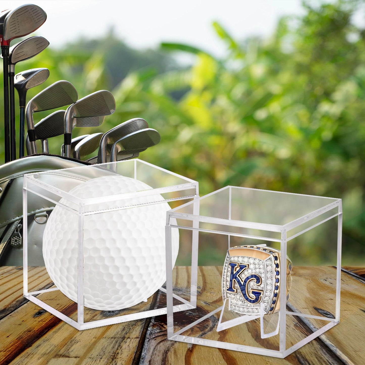 10 Pack Championship Ring Display Case Clear Acrylic Case Display Box for Sports Baseball Basketball Softball Golf Single Ring Coin Holder Stand, 2.16 Inch