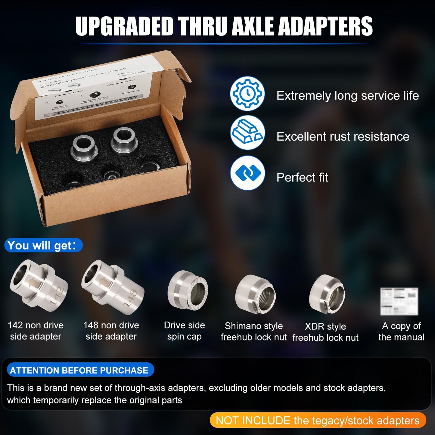 Foinwer KICKR Thru Axle Adapter Kit, Compatible with Wahoo KICKR CORE and KICKR V4 and Newer Models, Fit for WFKICKRTHRUAXLEKIT, 2026 Upgrade Stainless Steel