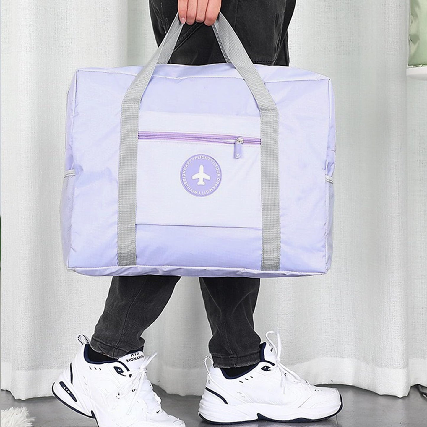 Travel Bag for Women Foldable Duffle Bag Spirit Airlines Personal Item Carry On Tote Lightweight Sports Gym Tote Weekender Overnight Bag (Purple)