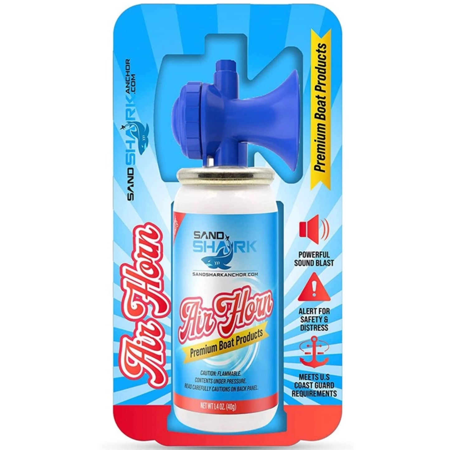 SandShark Premium Boating Air Horn Handheld Canister- Very Loud, Coast Guard Approved, Emergency for Marine, Watercraft Safety, Boat & Camping Essentials, Air Horn for Dogs, Bear Horn. (1.4 oz.)