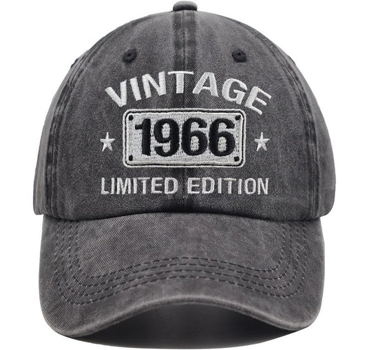 Vintage 1966 Limited Edition Hats for Men Women, 60th Birthday Decorations, 60 Year Old Adjustable Embroidered Baseball Cap Retirement Gifts Mom Dad