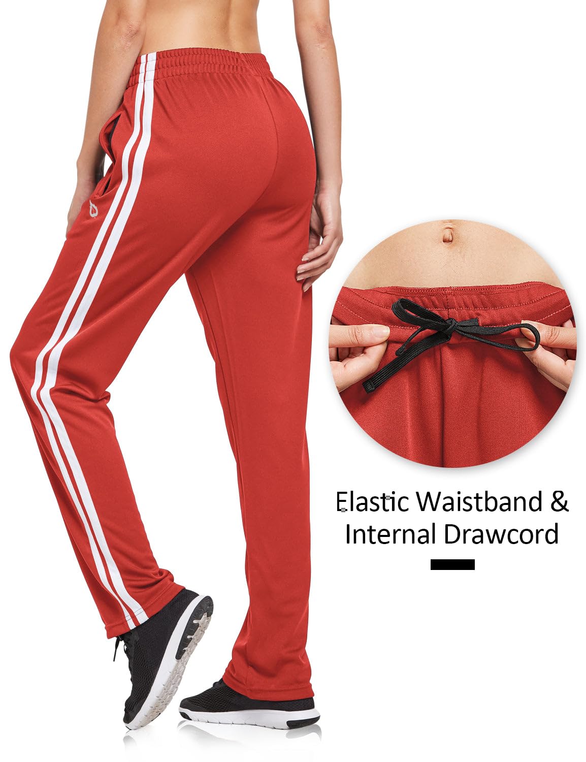 baleaf Women's Track Pants Athletic Jogging Sweatpants Zipper Pockets Warm-Up Sports Running Pants Red/White Size M