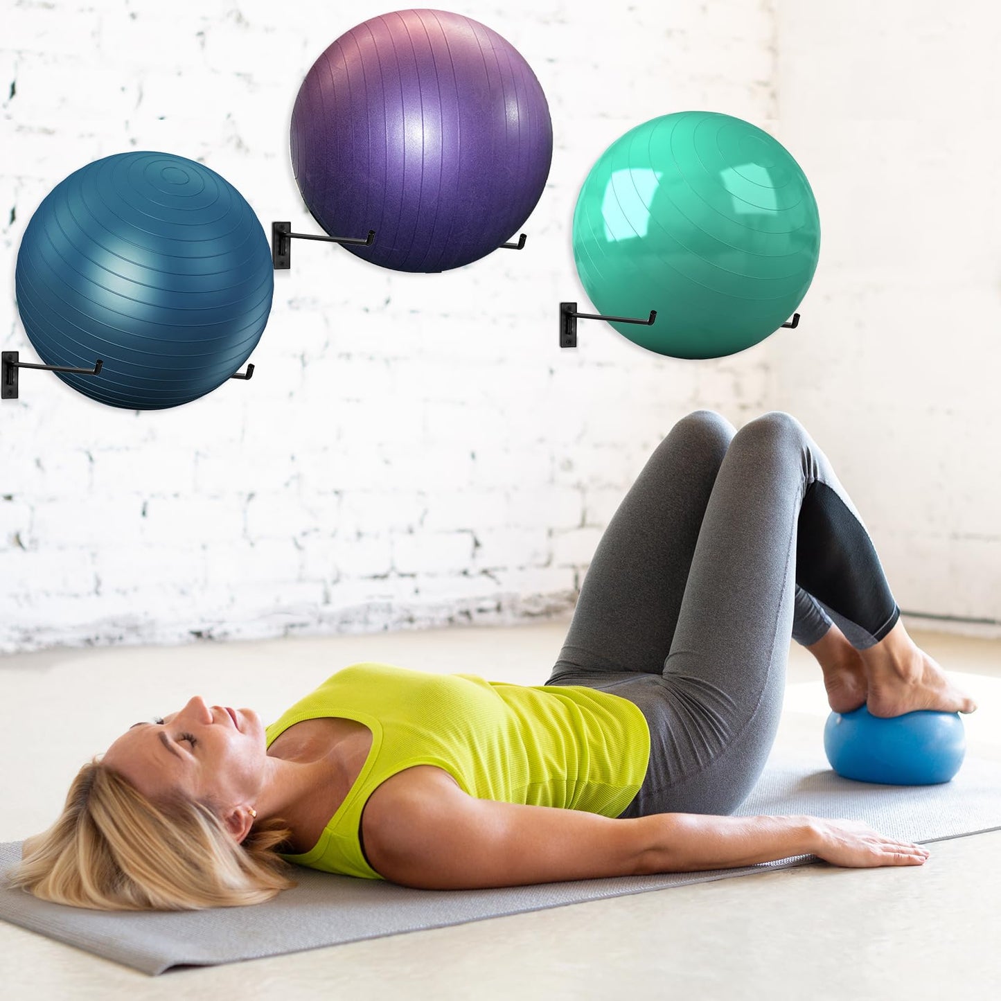 Threan 15.3 Inch Yoga Ball Holder, Wall Rack for Gym Garage Storage Yoga Ball, Suitable for Yoga Ball/Stability Ball/Theraband Ball/Barre Ball/Yoga Block/Basketball/Volleyball(6 Pcs)