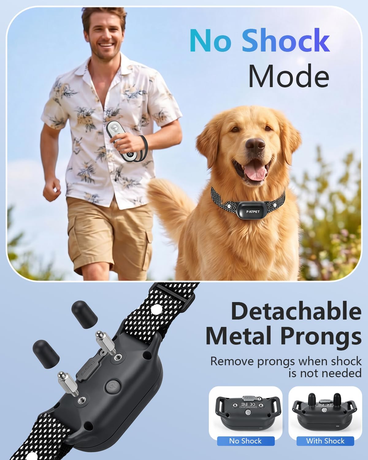 PATPET Dog Training Collar - 4000FT Remote Shock Collar, IPX7 Waterproof | 4 Training Modes for All Dog Sizes (Dark Grey)