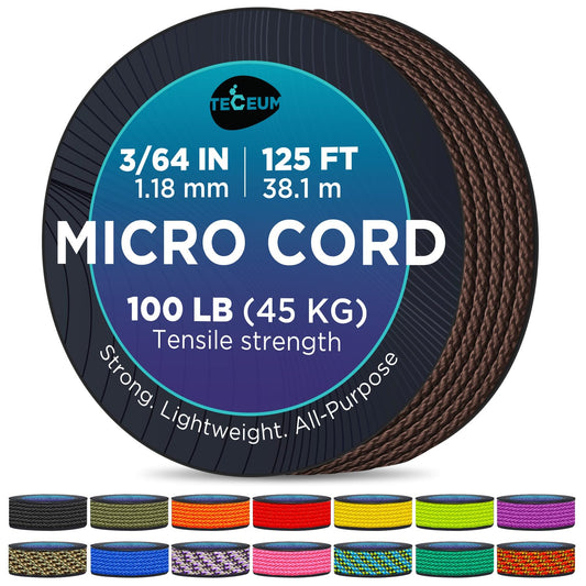 TECEUM Micro Paracord – Chocolate – 1.18 mm x 125 ft – Micro Utility Cord – Thin Braided Paracord Rope Nylon Polyester – Wind Chime Replacement – Survival Strong String 014c