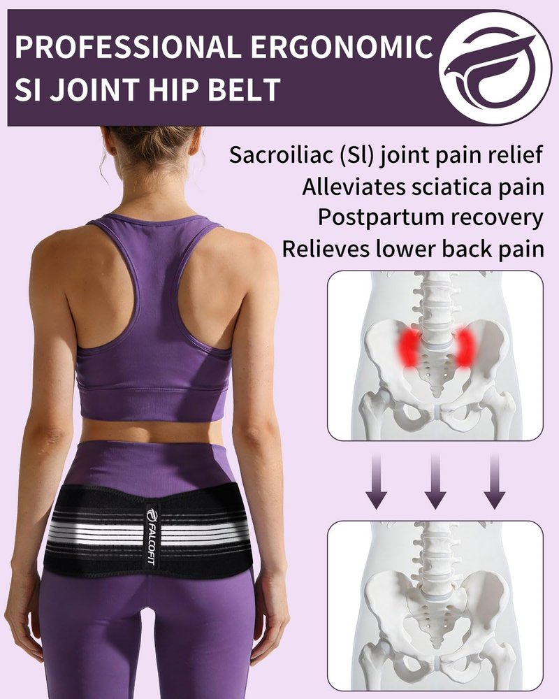 FALCOFIT SI Belt for Men and Women – Sacroiliac Pelvic Support for Lower Back, Hip, and Sciatica Pain Relief – Adjustable Lumbar Brace for Pelvic Stability, Widened Design (Medium)