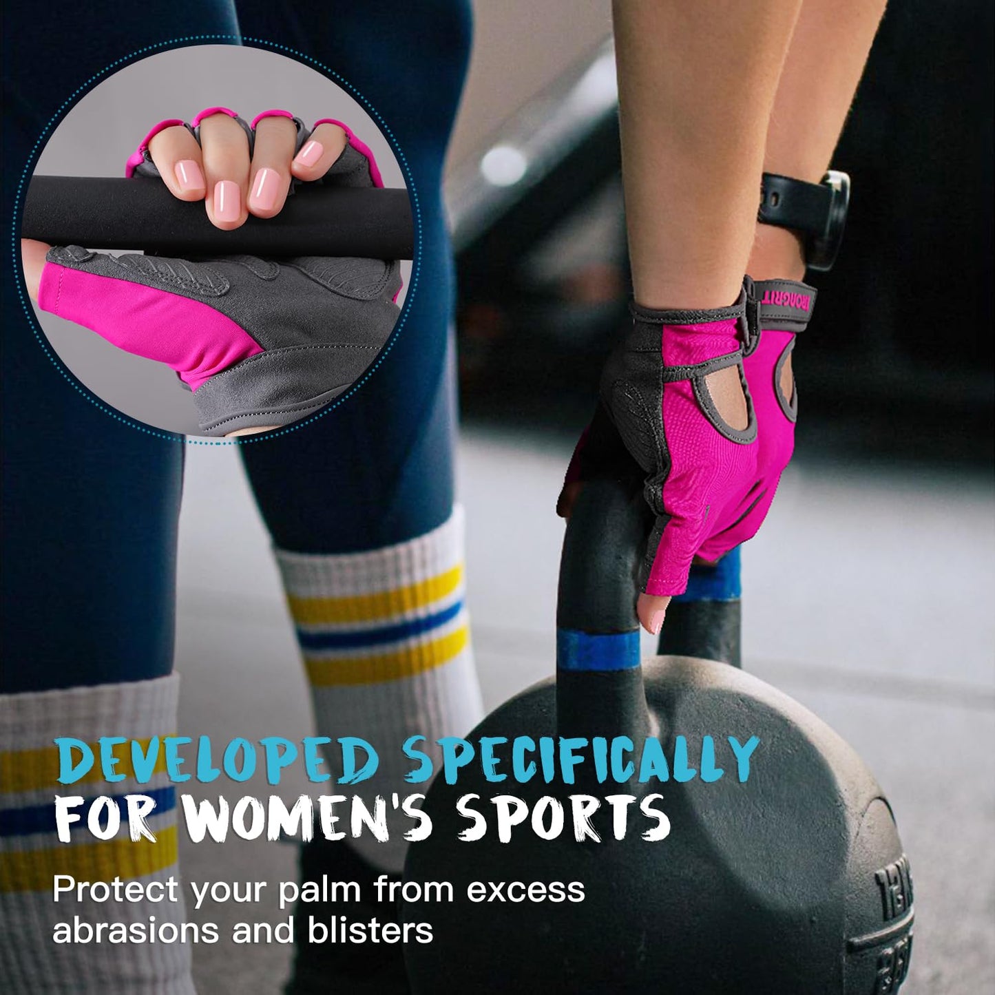 IRONGRIT Breathable Workout Gloves for Women, Thick Padded Weight Lifting Gloves, Full Palm Protection & Extra Grip for Women Gym, Rowing, Fitness Training and Hanging，Raspberry red：Medium