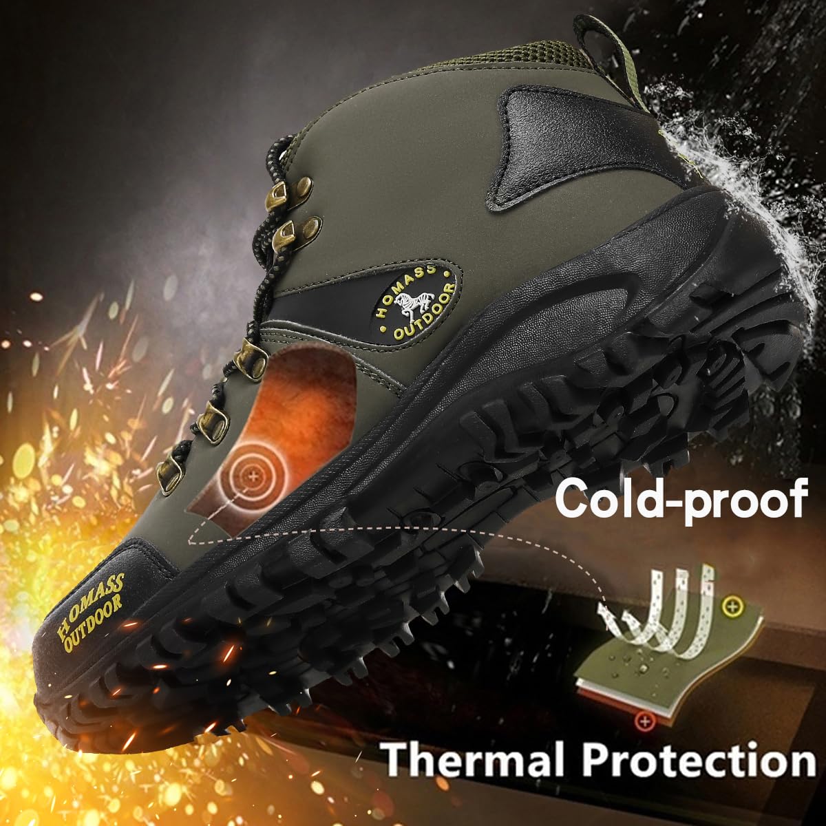 HOMASS Men's work boots Waterproof Hiking Boots,thermal Leather Ankle Snow Boots for Outdoor Climbing, Trekking, Backpacking, and Trekking (Green，10