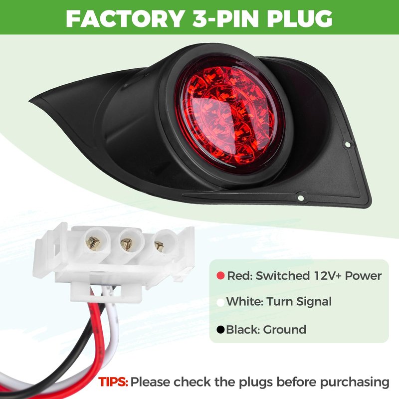 10L0L Golf Cart Tail Light for Yamaha G29 Drive 2007-2016 Gas/Electric, Golf Cart Rear Light Kit, 12V Compatible Lighting Assembly Driver & Passenger Side Replacement (3Pin Connector Included)