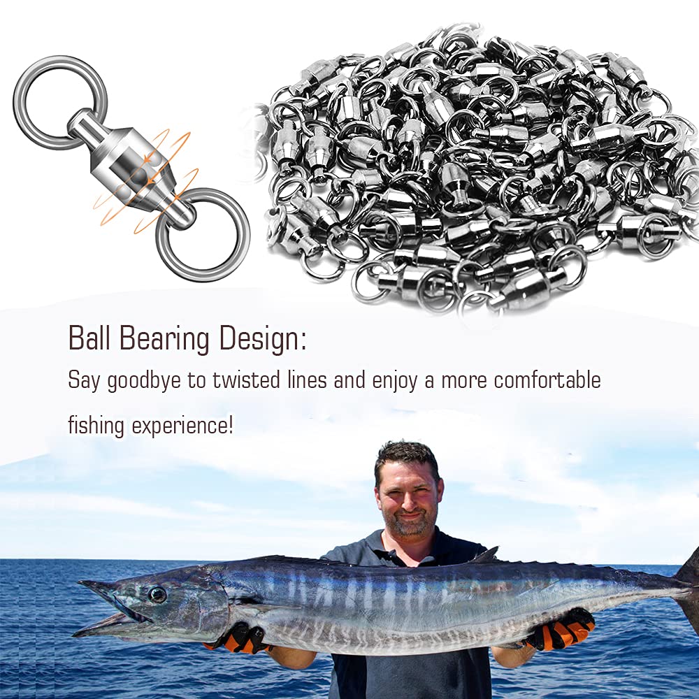 AMYSPORTS Barrel Ball Bearing Swivel Saltwater Rolling Fishing Swivels Stainless Steel High Strength Connector Bearings Solid Welded Rings Black Nickel 25pcs 55lbs
