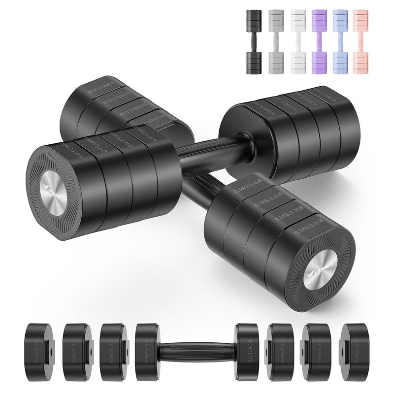 MERACH Dumbbell Set of 2, Adjustable Weight, Anti-slip Handle, Macaron Colors, Each 2.2/4.4/6.6/8.8 lbs, 4 in 1 Hand Weights for Women at Home, White