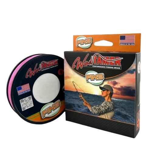 FINS Windtamer Braided Fishing Line - Versatile, Compact Braid for All Fisheries, Reduces Wind Knots and Rod Tip Wraps - High Performance 4-End Braid - Hi-Viz Pink - 80 lb - 500 yds