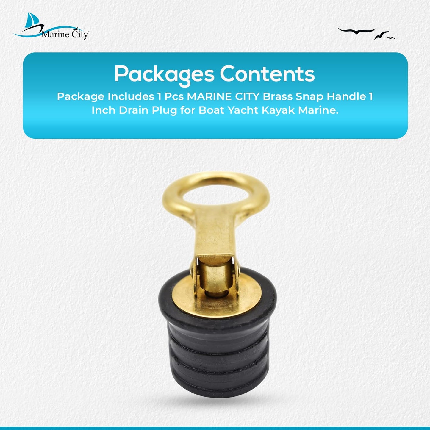 MARINE CITY Brass Snap Handle Drain Plug, Durable & Strong, Easy to Use, Sturdy with Fine Finish, Innovative Design for Boats, Yachts, Kayaks & Marine Use