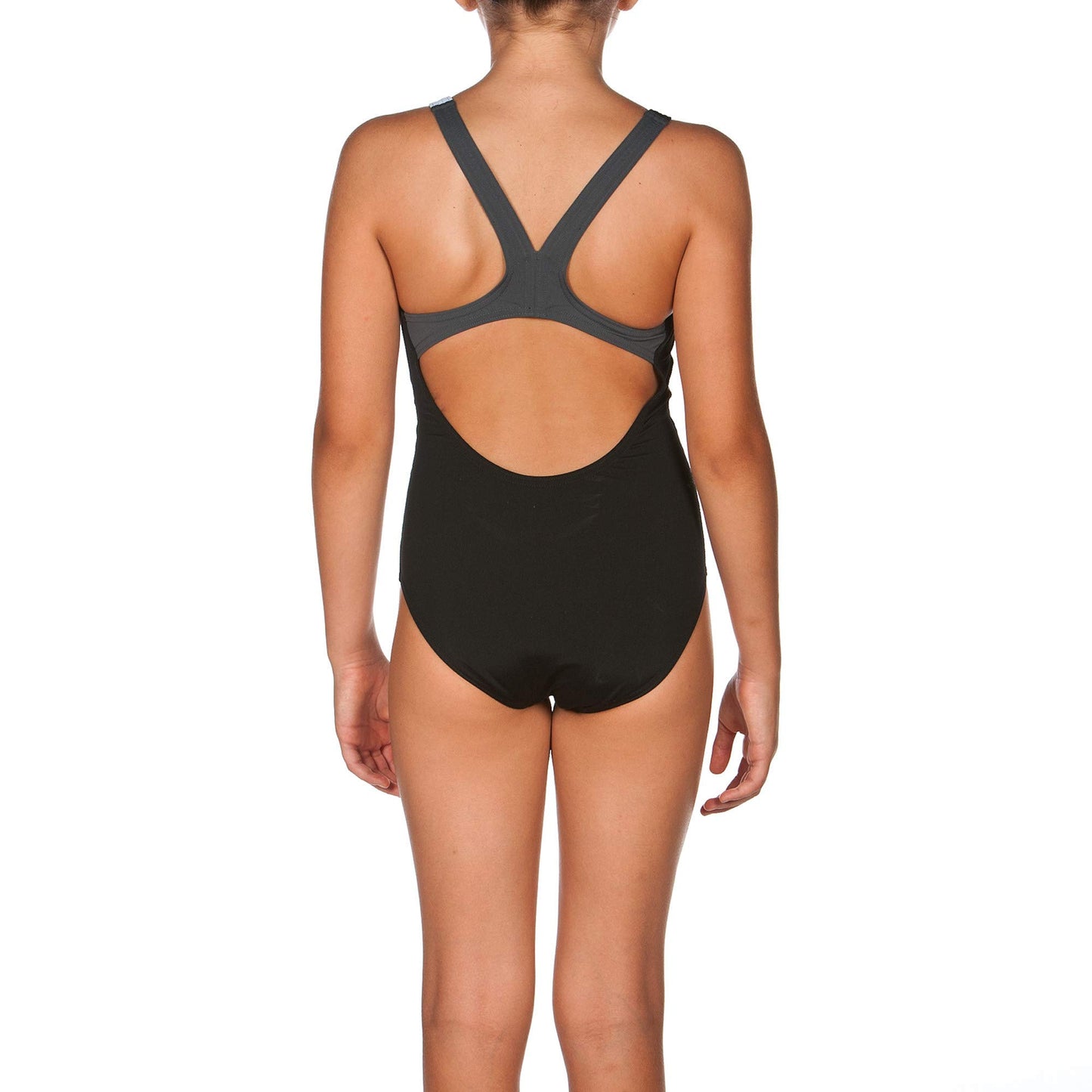 ARENA Girls Directus One Piece Swim Suit, Black/Asphalt/White, Size 24