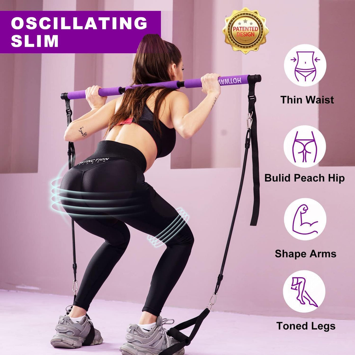 Pilates bar kit Multiple Fitness bar with Resistance Bands, Ab Rollers.Core Strength Training Equipment. Squat Machine for Men and Women.Portable Home Gym Pilates bar kit for Full Body Training Women