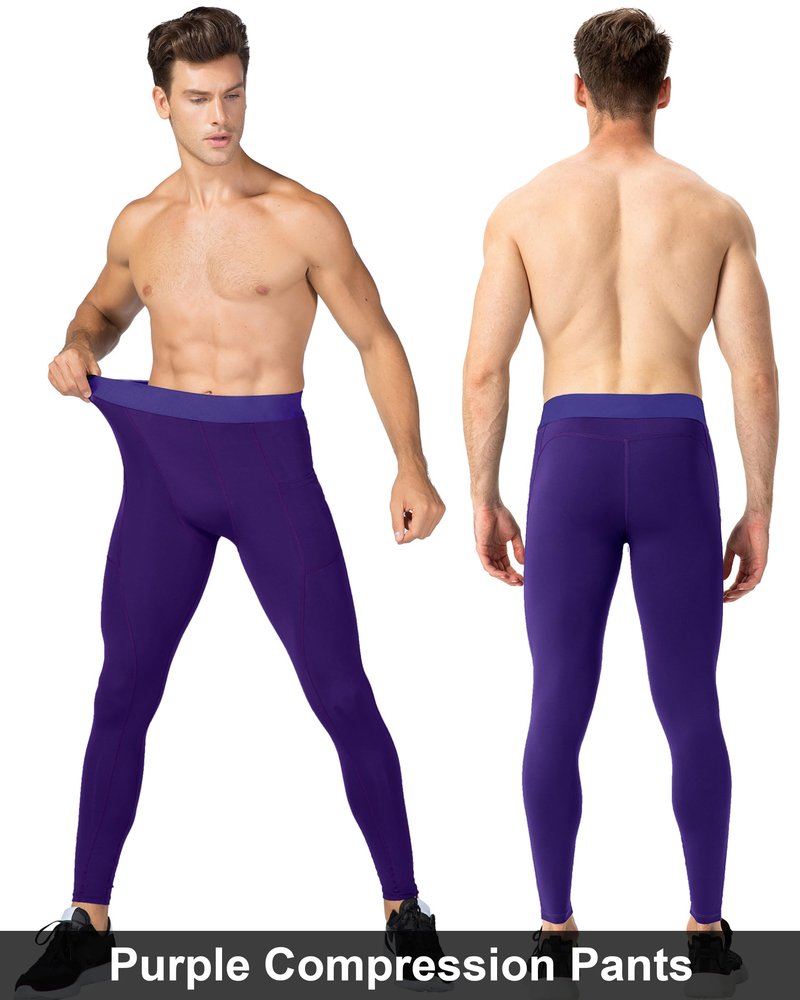 SPVISE Purple Men's Soft Compression Pants Tights Leggings Running Workout Pants Active Base Layer for Basketball Football