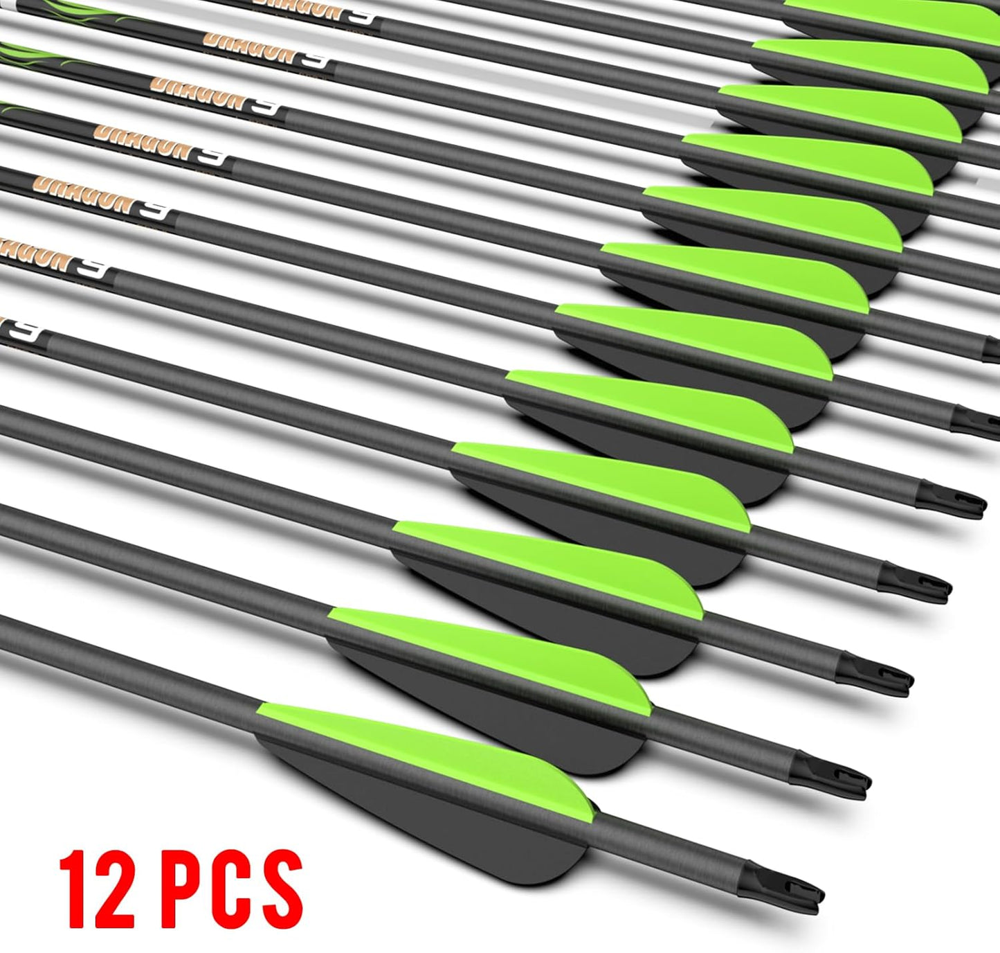 Sanlida 100% Pure Carbon Hunting Arrows - Olympic-Grade 10 Spine Deflection | 0.001" Straightness, Perfect for Compound & Recurve Bows (12/24PCS)