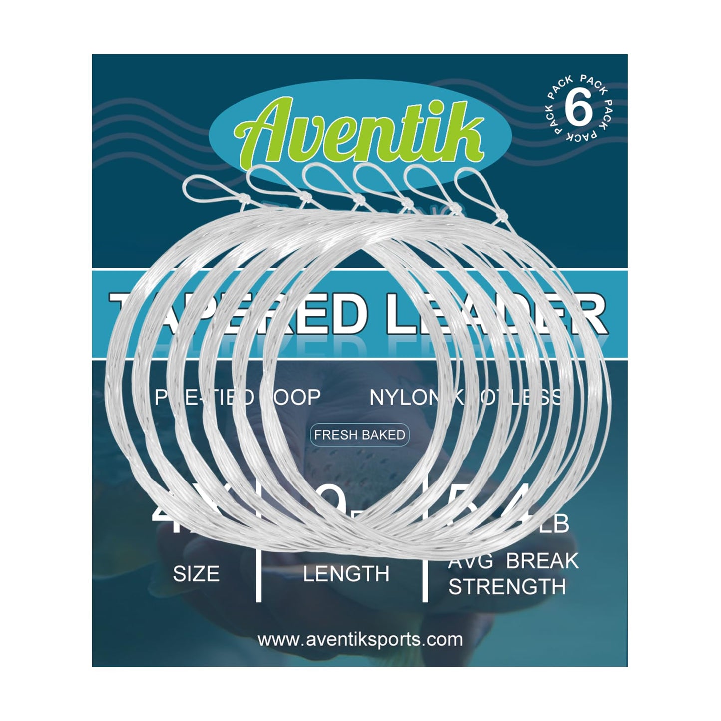 Aventik Fly Fishing Tapered Leader Pre-Tied Loop 9.0FT 6 Pack Tensile Strength- Abrasion Resistance- Low Memory Freshwater Saltwater (9.0FT-6pcs,7X)
