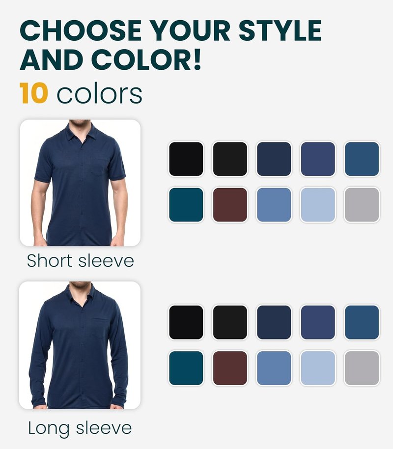 Merino Wool Shirts for Men - Lightweight Breathable Button-Up in Long & Short Sleeve Options