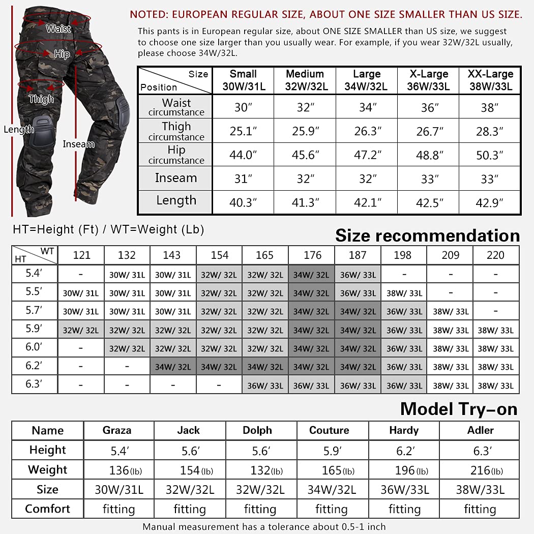 IDOGEAR Men's G3 Combat Pants with Knee Pads Multi Camouflage Trousers Airsoft Hunting Paintball Tactical Outdoor Pants (Multi-camo Black,30W x 31L)