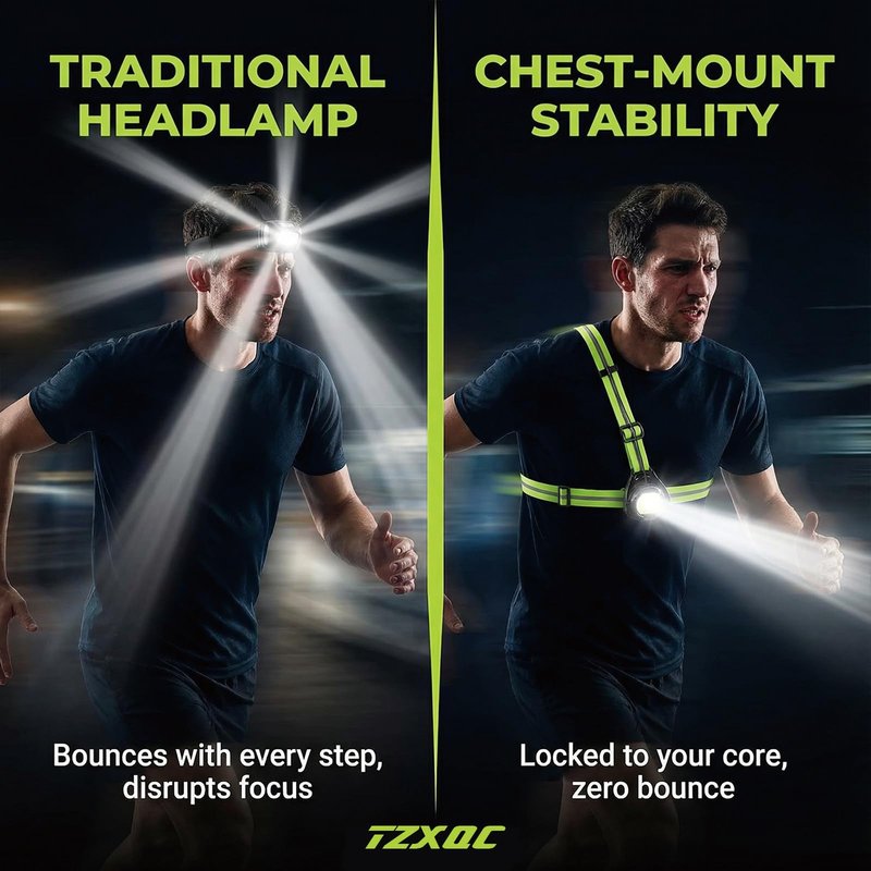 TZXQC LED Running Sash Light - Rechargeable Crossbody Chest Light for Dog Walking & Winter Jogging - 500LM Adjustable Beam, Reflective Shoulder Strap & Red Rear Safety Light for Runners Men Women