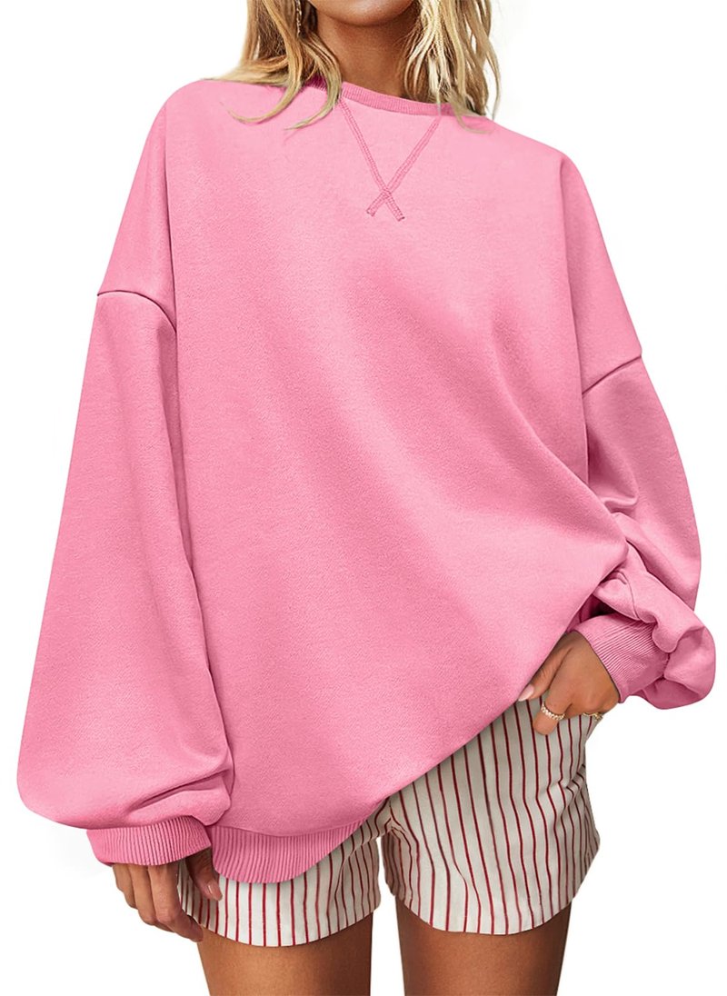 UEU Sweatshirt for women Fashion Long Sleeve Crewnecks Pullover Bright Pink Small