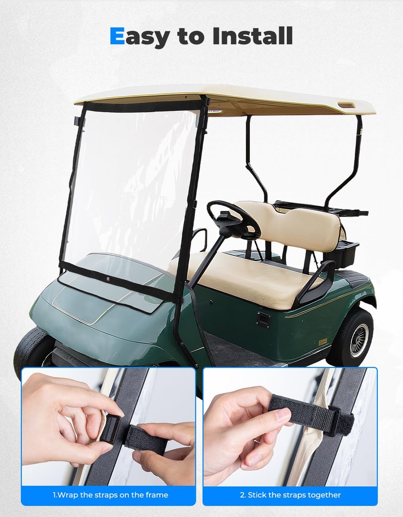 KEMIMOTO Foldable Golf Cart Windshield Compatible with EZGO TXT 1994-2013, Portable Lightweight PVC Windshield, Black
