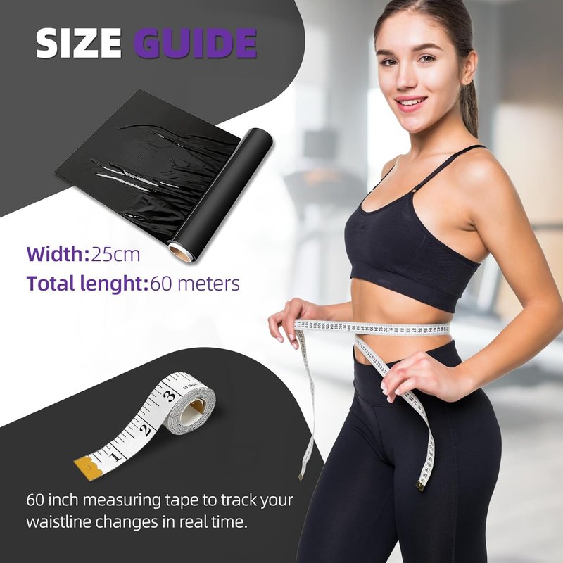 Black Osmotic Plastic Body Wrap - 60 Meters Workout Sweat Enhancer | 3 Rolls for Stomach Slimming