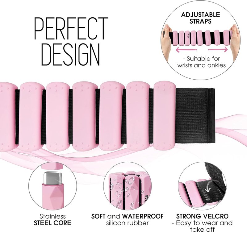 Yes4All Wrist & Ankle Weights, Adjustable Silicone Ankle weights for Women Men Home Gym Workout, Yoga, Dance, Cardio, Pilates, Aerobics, Walking and Running, Pink - (1lbs x2)