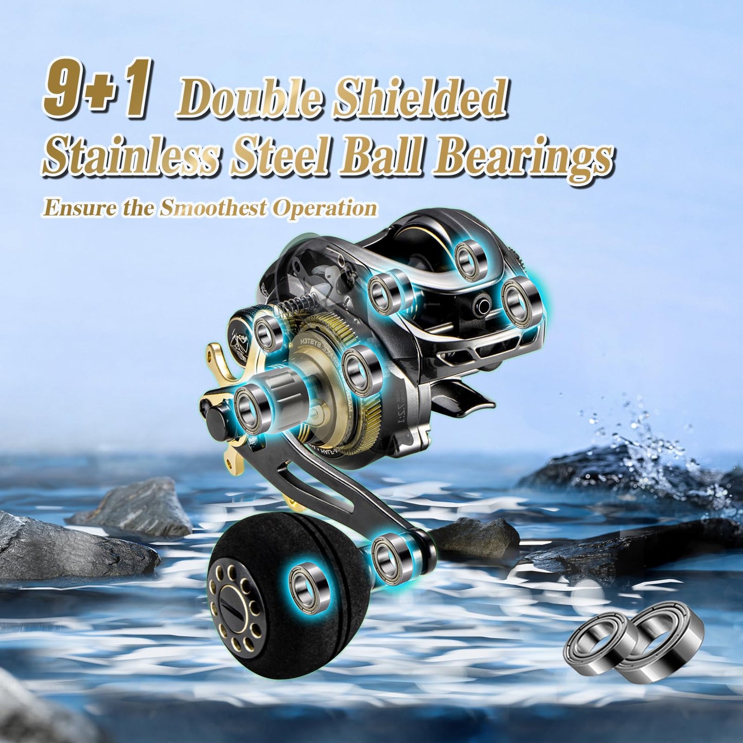 DOVIELLO GKA300 Baitcaster Reels 9+1BB 20LB Drag Deep Spool Baitcasting Reel Super Smooth Single Power Handle 6.4High Speed Gear Ratio Saltwater Baitcaster Fishing Reel - Right Hand