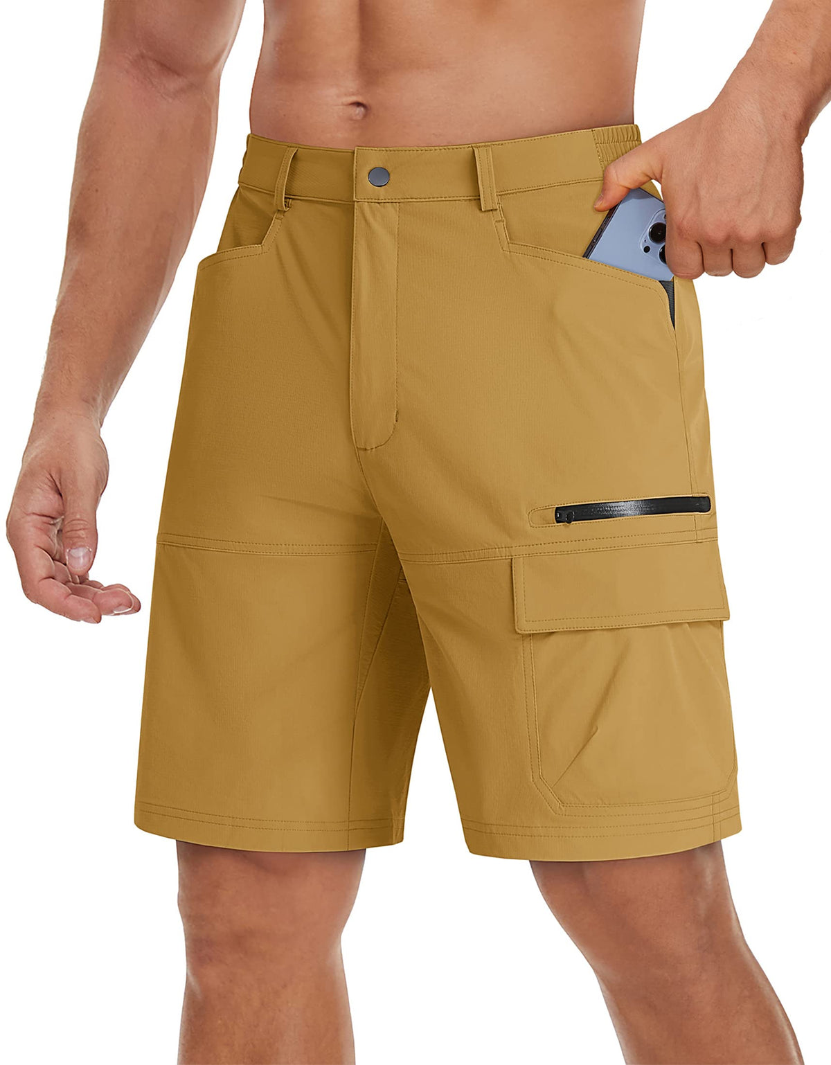 TACVASEN Men's Dress Golf Shorts Cargo Hiking Casual Shorts Lightweight Quick Dry Stretch Tactical Work Fishing with Pockets Turmeric 36