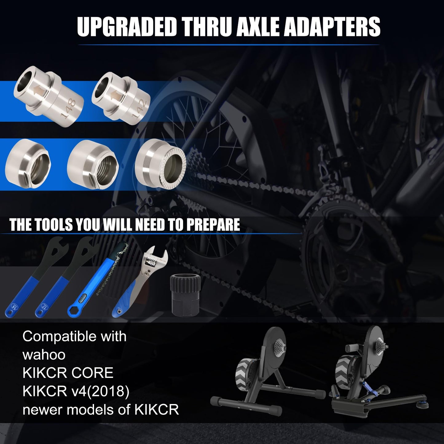 Foinwer KICKR Thru Axle Adapter Kit, Compatible with Wahoo KICKR CORE and KICKR V4 and Newer Models, Fit for WFKICKRTHRUAXLEKIT, 2026 Upgrade Stainless Steel