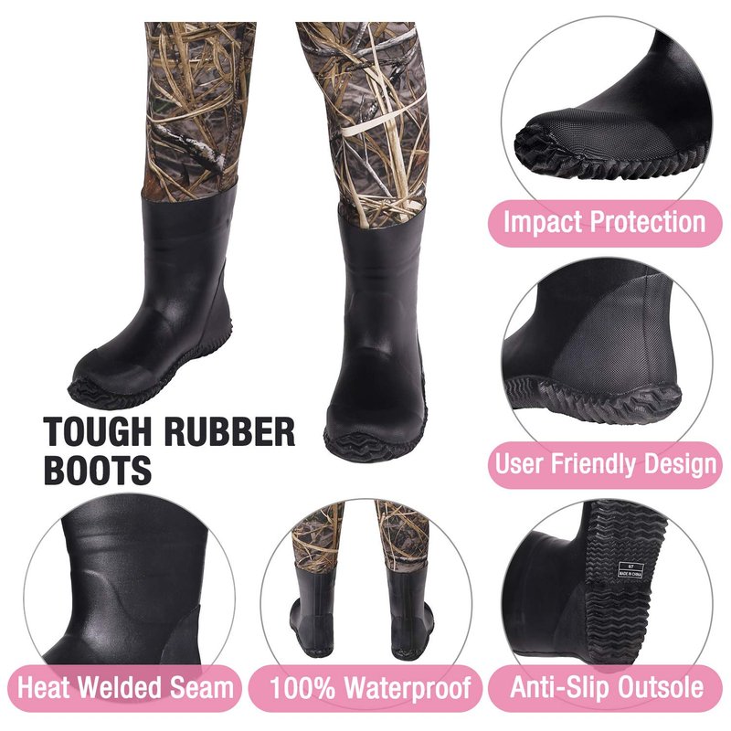 HISEA Kids Chest Waders for Toddler & Children, Youth Neoprene Waterproof Hunting Fishing Wader with Insulated Boots Boy Girl