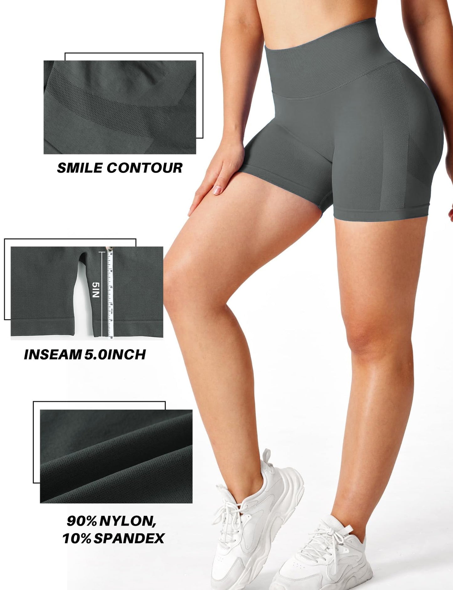 Womens Scrunch Gym Butt Lifting Seamless Shorts Yoga High-Waisted Workout Athletic Running Exercise Active Booty Shorts Squat Proof Stretchy Leggings Pants Fitness Sport Biker Spandex 5 Dark Grey