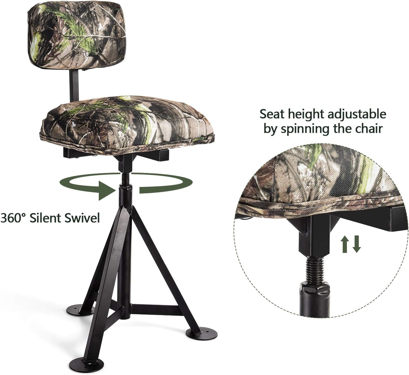 Swivel Hunting Chair - 360° Rotatable Camo Folding Seat | Adjustable Blind Stool with Backrest for Outdoor Activities